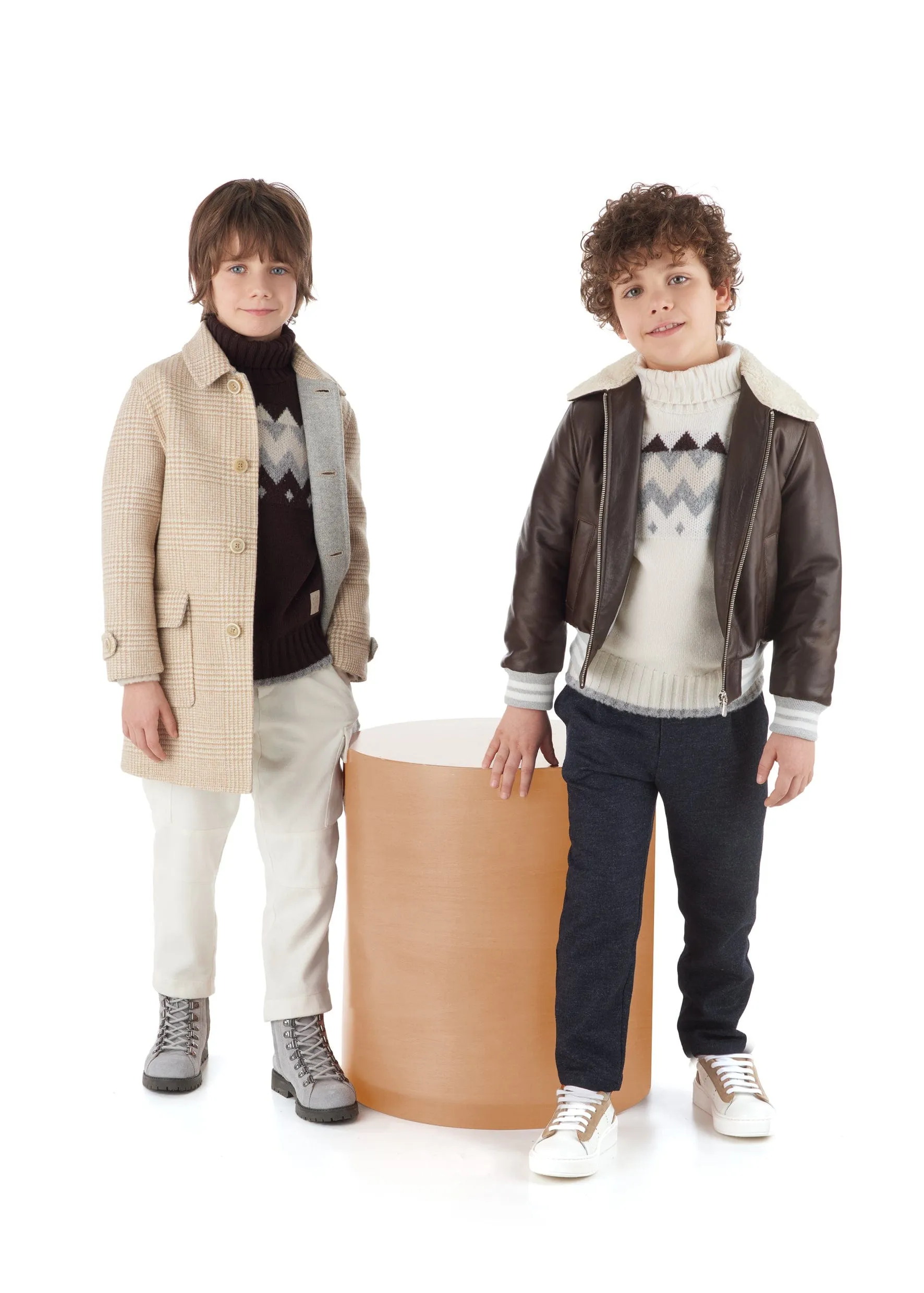 Eleventy Boys Leather Aviator Jacket in Brown