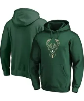 Fanatics Men's NBA Fanatics Hunter Milwaukee Bucks Icon Primary Logo Fitted Pullover Hoodie