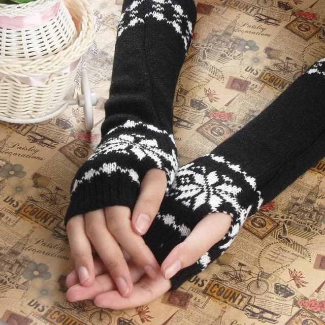 Fashion China lady gloves   Warm Snowflake long knit fingerless gloves Keyboard soft GS