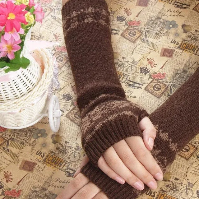 Fashion China lady gloves   Warm Snowflake long knit fingerless gloves Keyboard soft GS