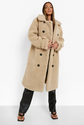 Faux Fur Cuff Detail Longline Coat