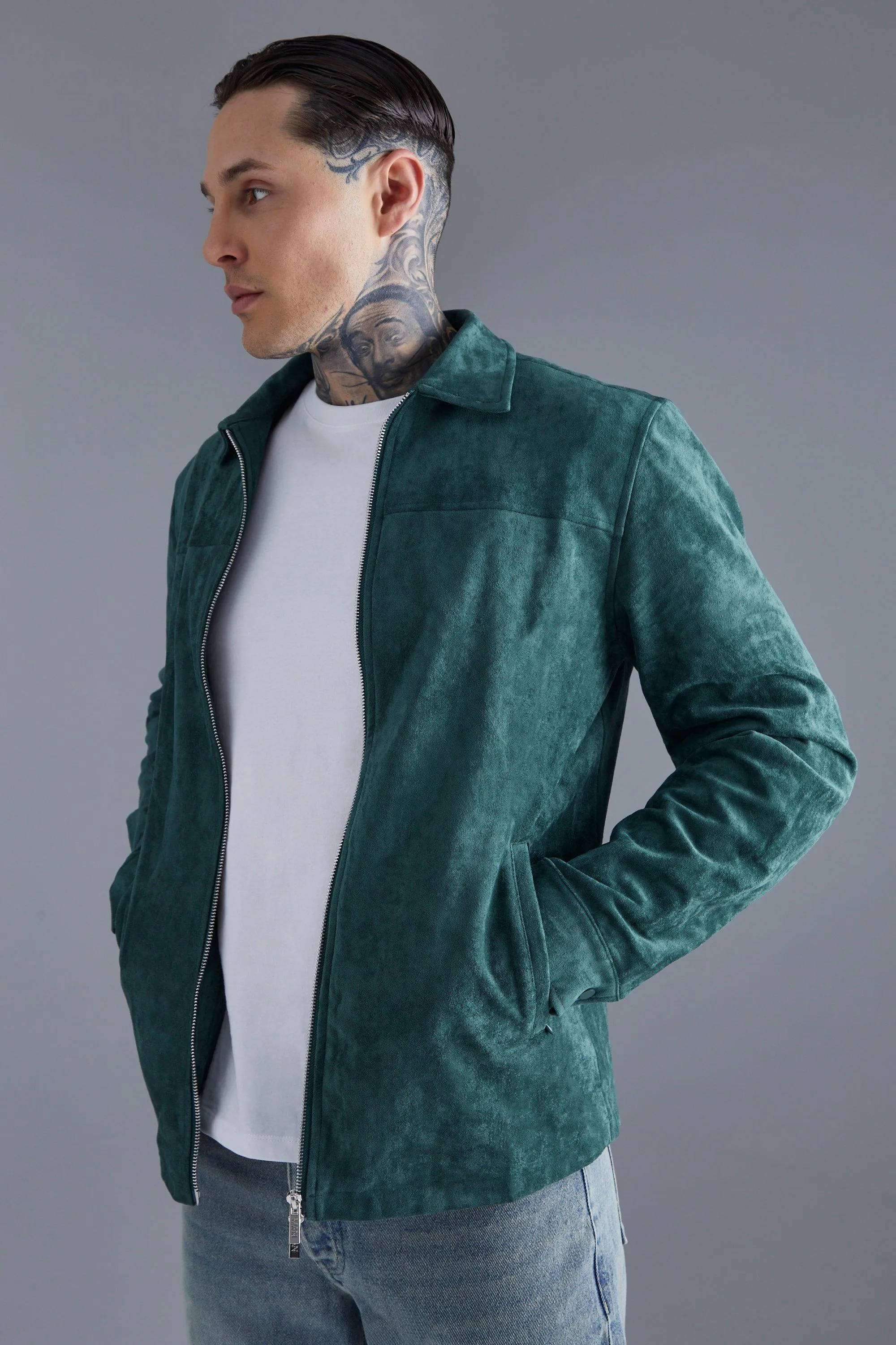 Faux Suede Harrington Jacket