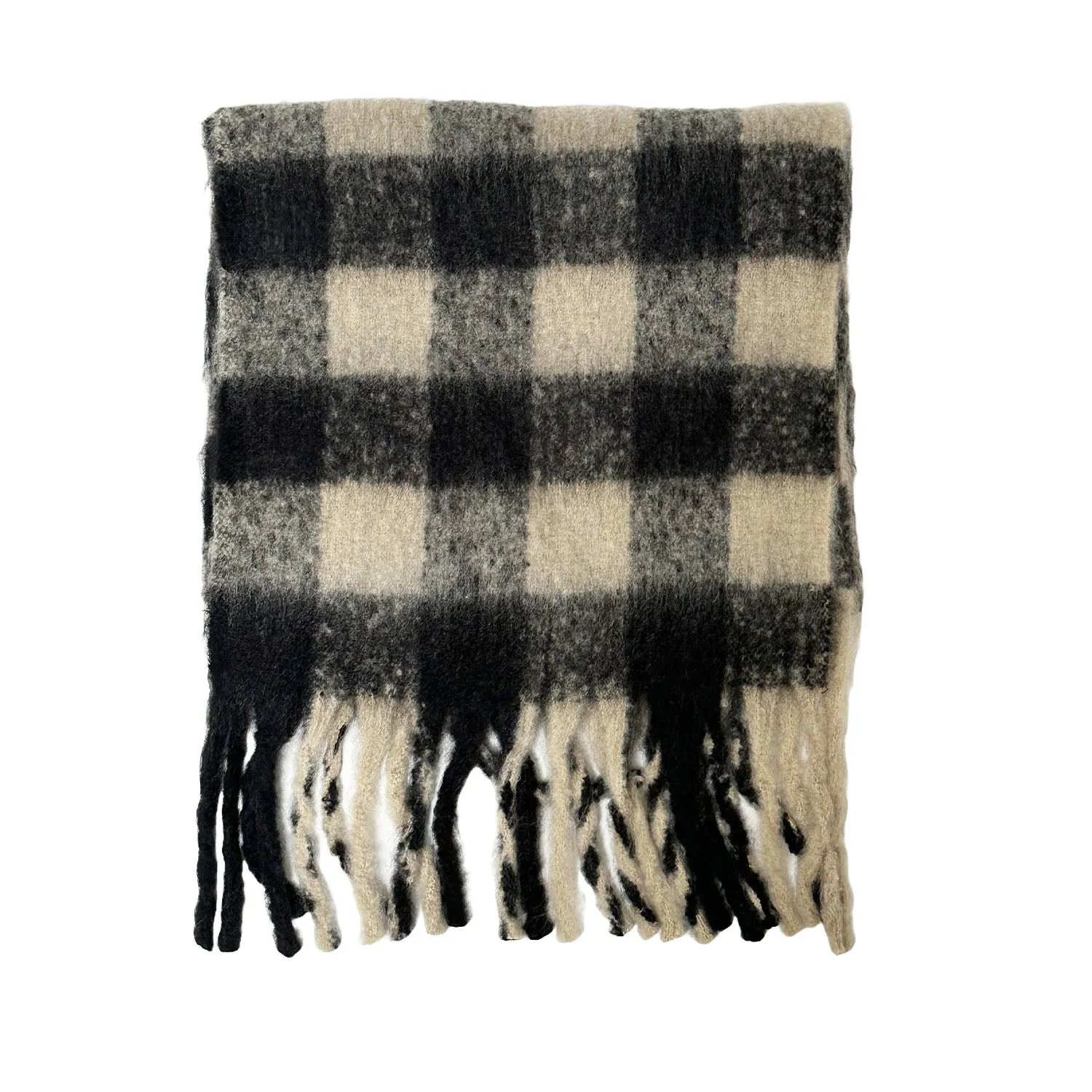 FLOOF Women's Plush Blanket Scarf in Cream/Black