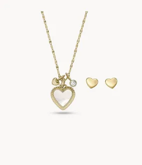 Fossil CZ Heart Necklace & Earring Set