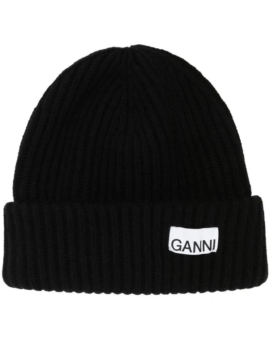 GANNI    Ganni Logo Wool Beanie