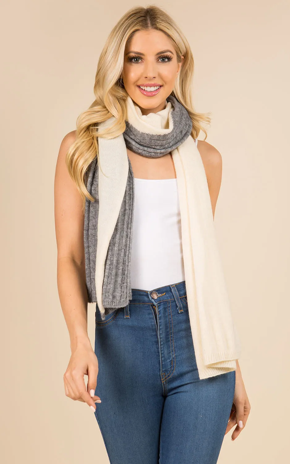 GAO3147 Cable Knit Oblong Scarf