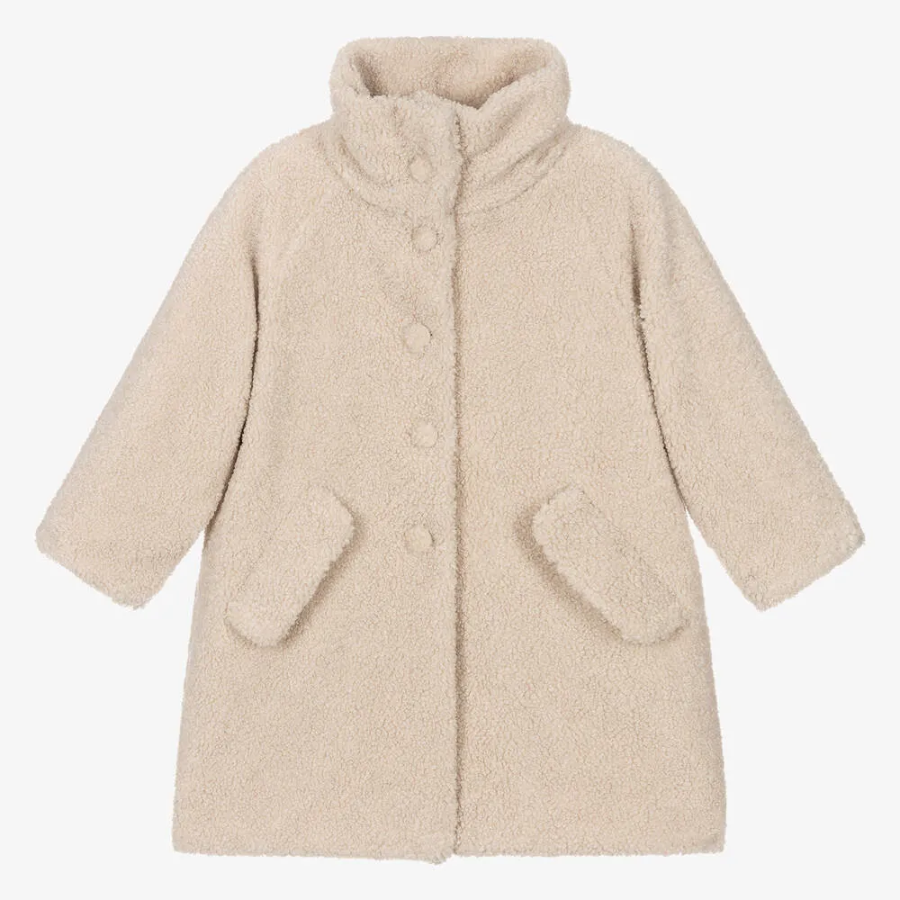 Girls Beige Sherpa Fleece Coat