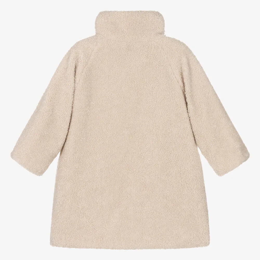 Girls Beige Sherpa Fleece Coat