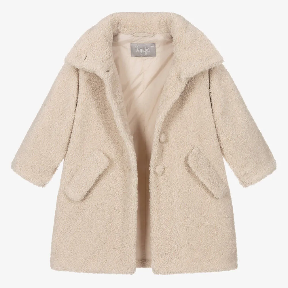 Girls Beige Sherpa Fleece Coat