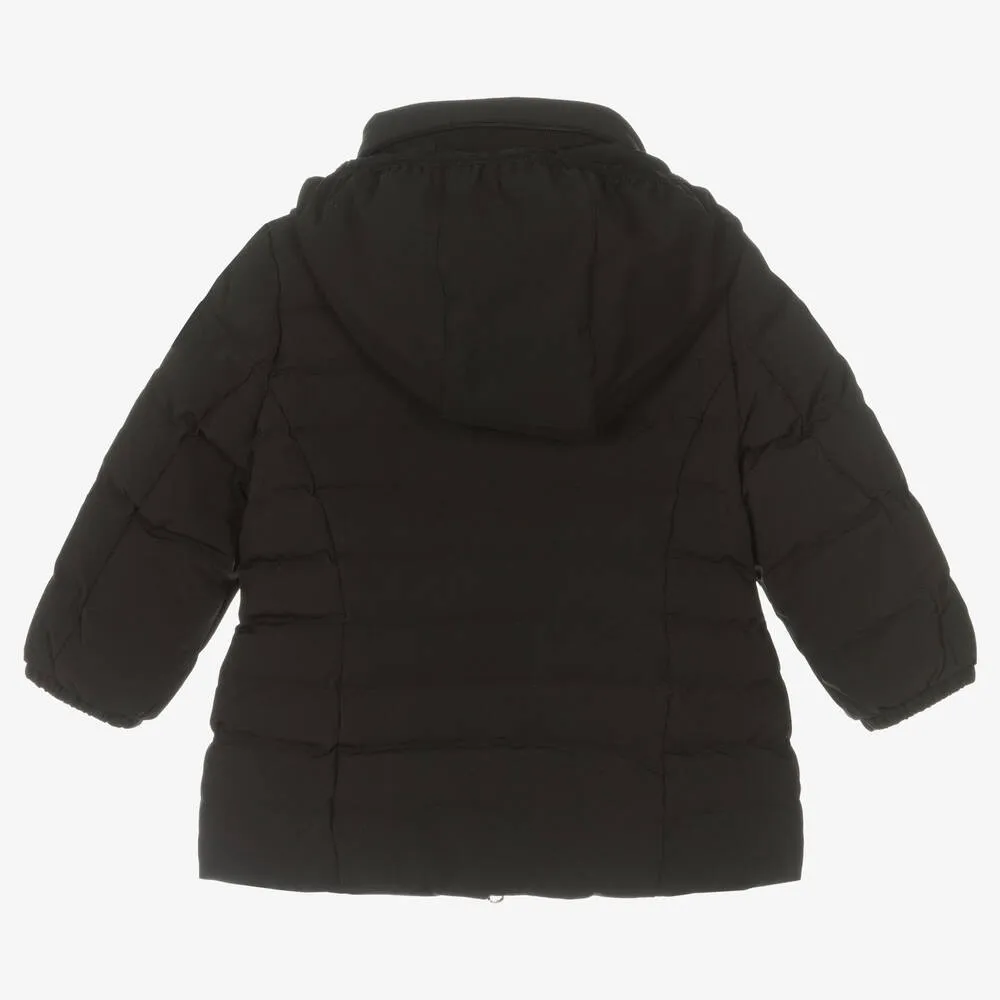 Girls Black Padded Logo Coat