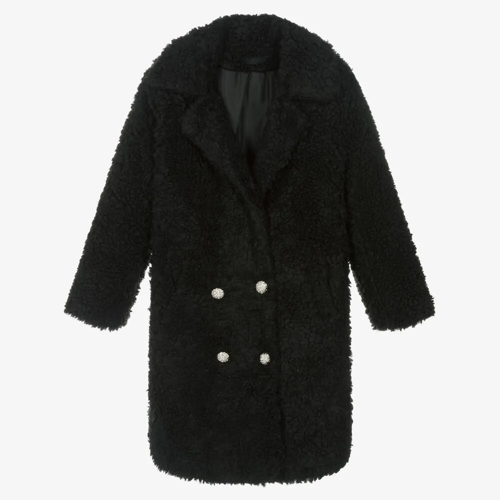 Girls Black Teddy Fleece Coat