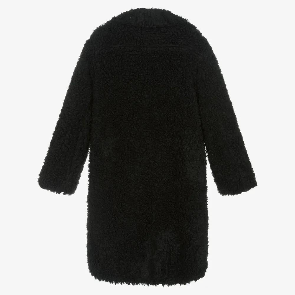 Girls Black Teddy Fleece Coat