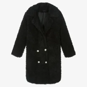 Girls Black Teddy Fleece Coat