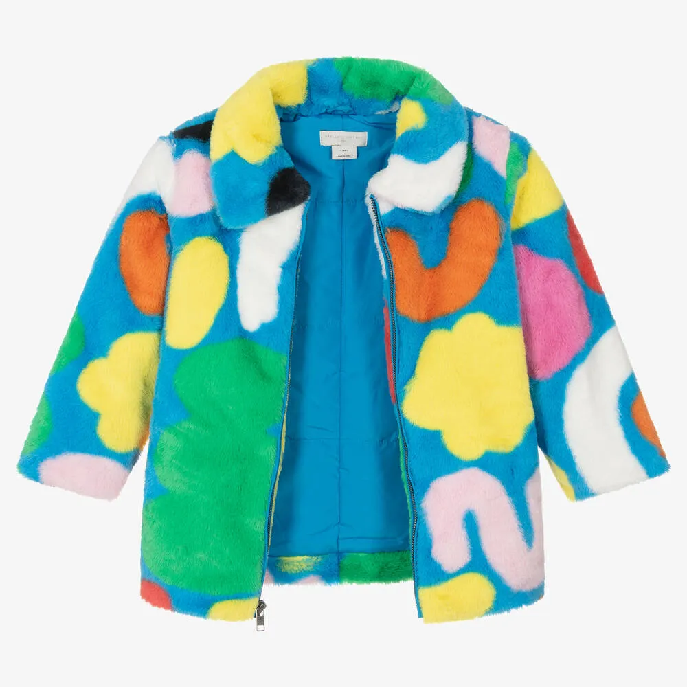 Girls Blue Faux Fur Coat