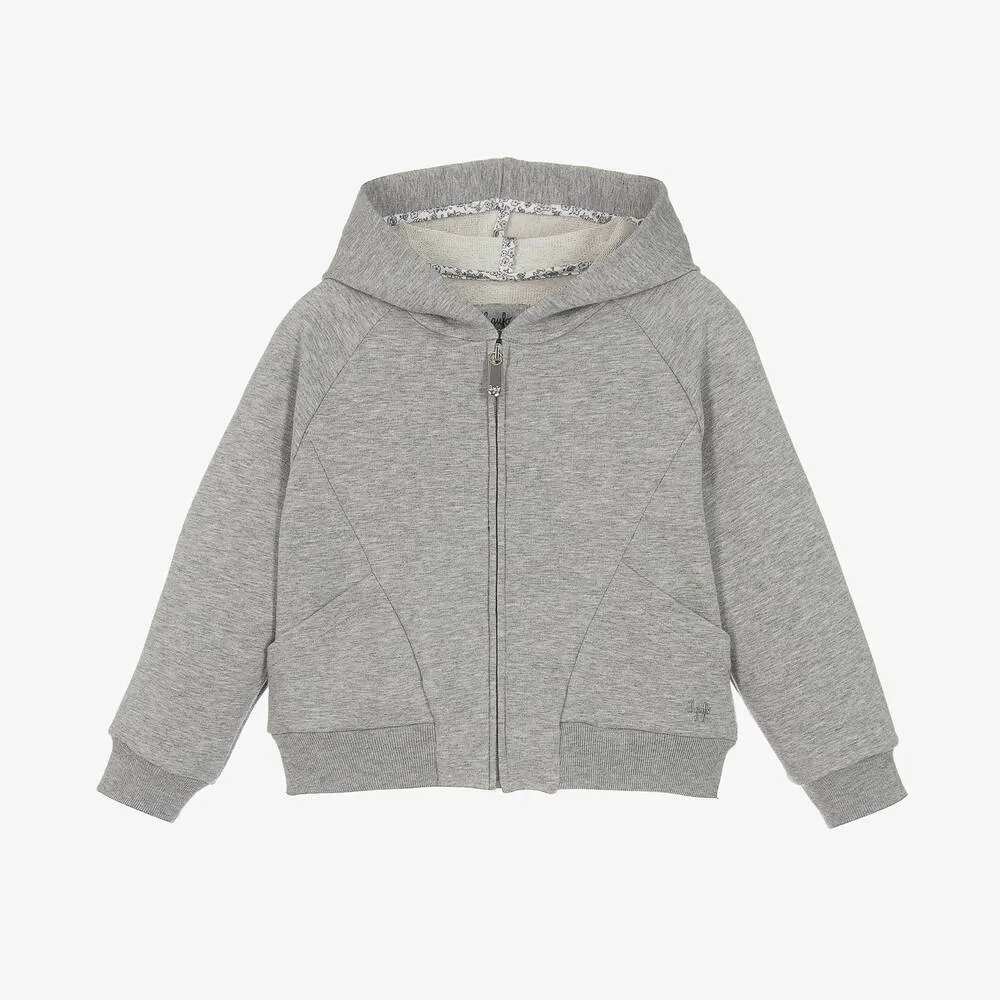 Girls Grey Marl Cotton Zip-Up Hoodie