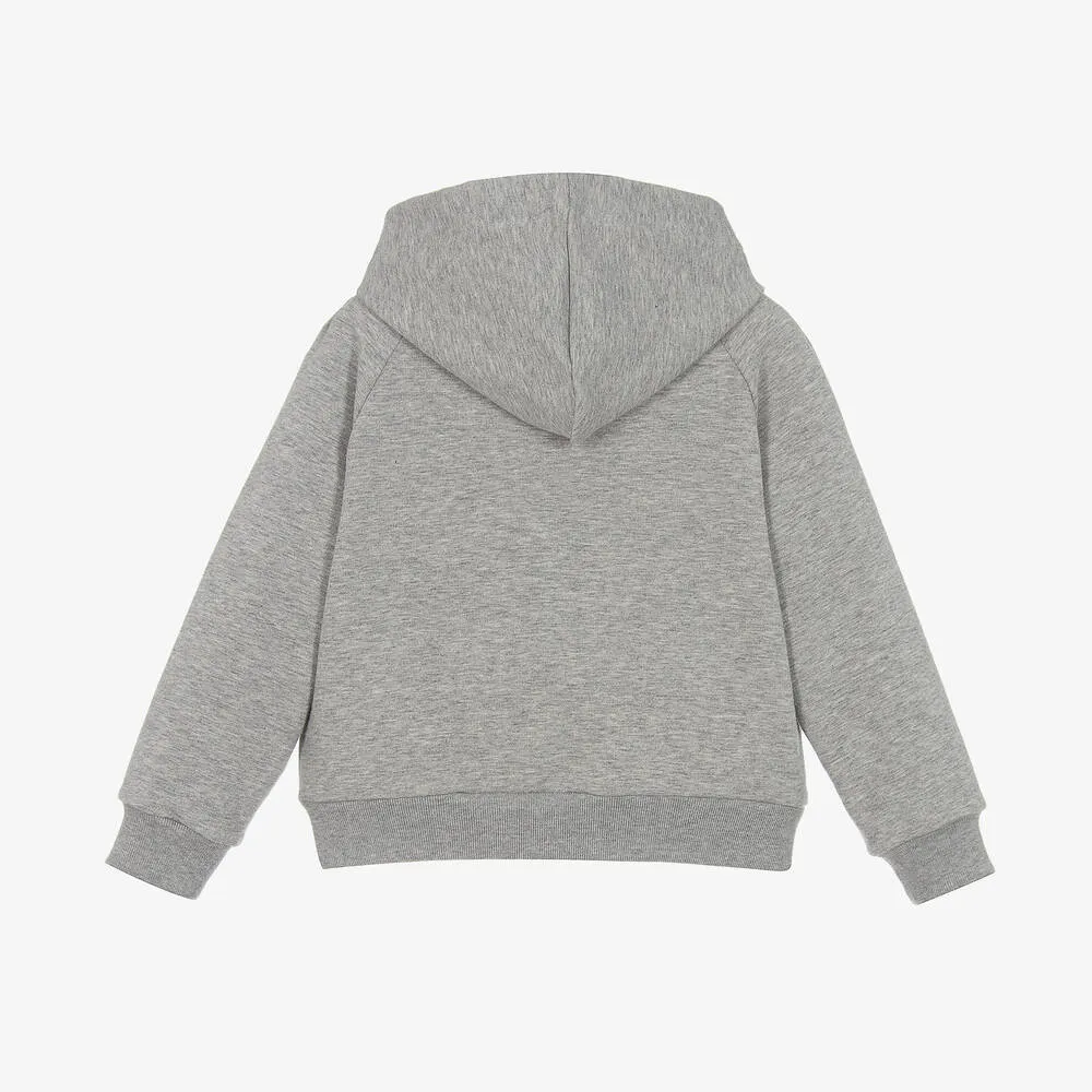 Girls Grey Marl Cotton Zip-Up Hoodie