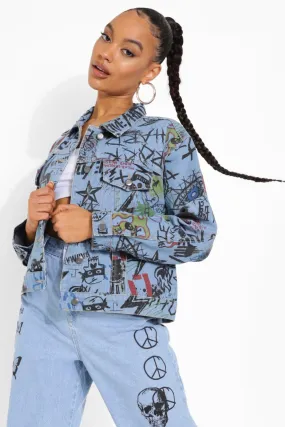 Graffiti Printed Denim Jacket