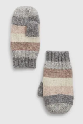 Grey Knit Stripe Mittens