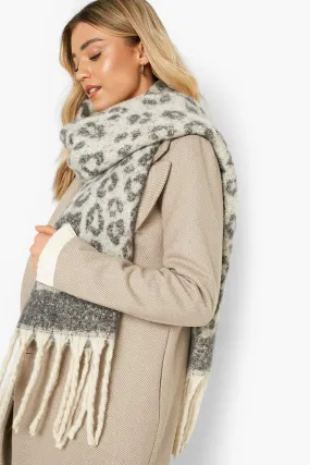 Grey Leopard Print Scarf