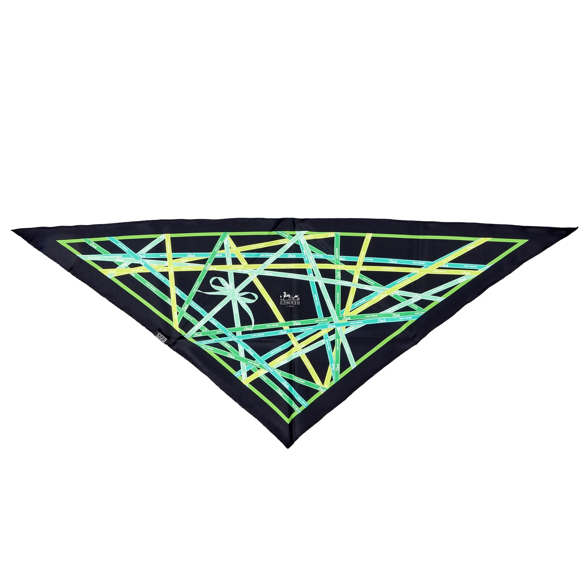 Hermès Black and Green Bolduc Pointu Triangle Silk Scarf