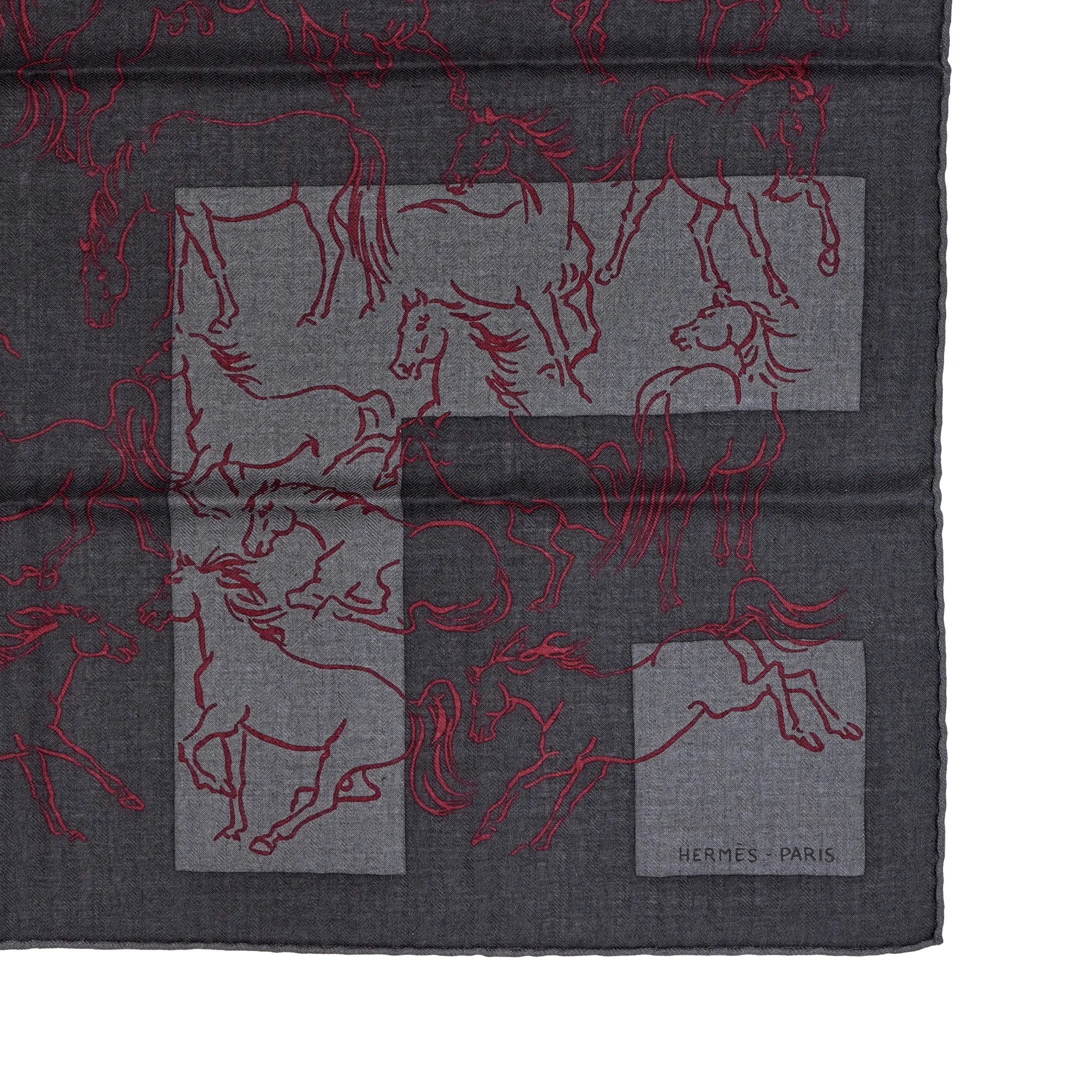 Hermès Grey and Pink Horse Print Cashmere and Silk Scarf 70