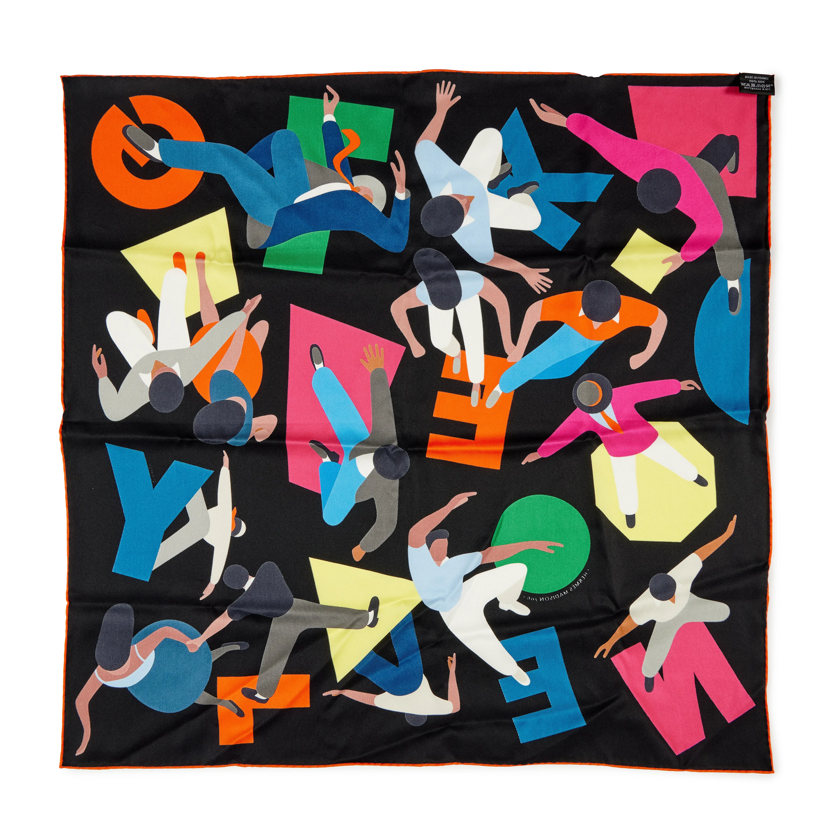 Hermès Limited Edition Black, Rose and Bleu Hommage A Gene Kelly Silk Scarf 70