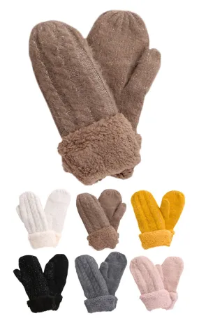 JG822 Classic Cable Knit Mittens w/Fleece Cuffs 12prs Pack