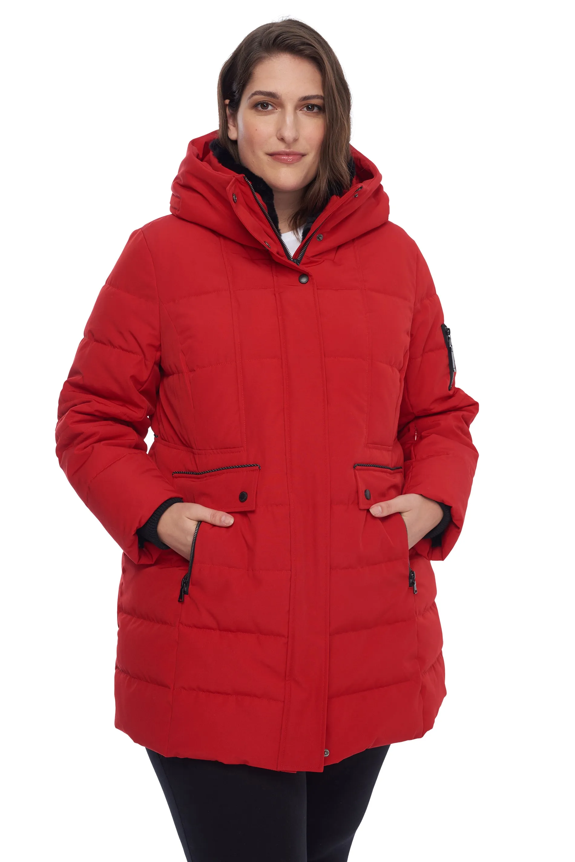 KOOTNEY PLUS | WOMEN'S VEGAN DOWN (RECYCLED) MID-LENGTH PARKA, CRIMSON (PLUS SIZE)