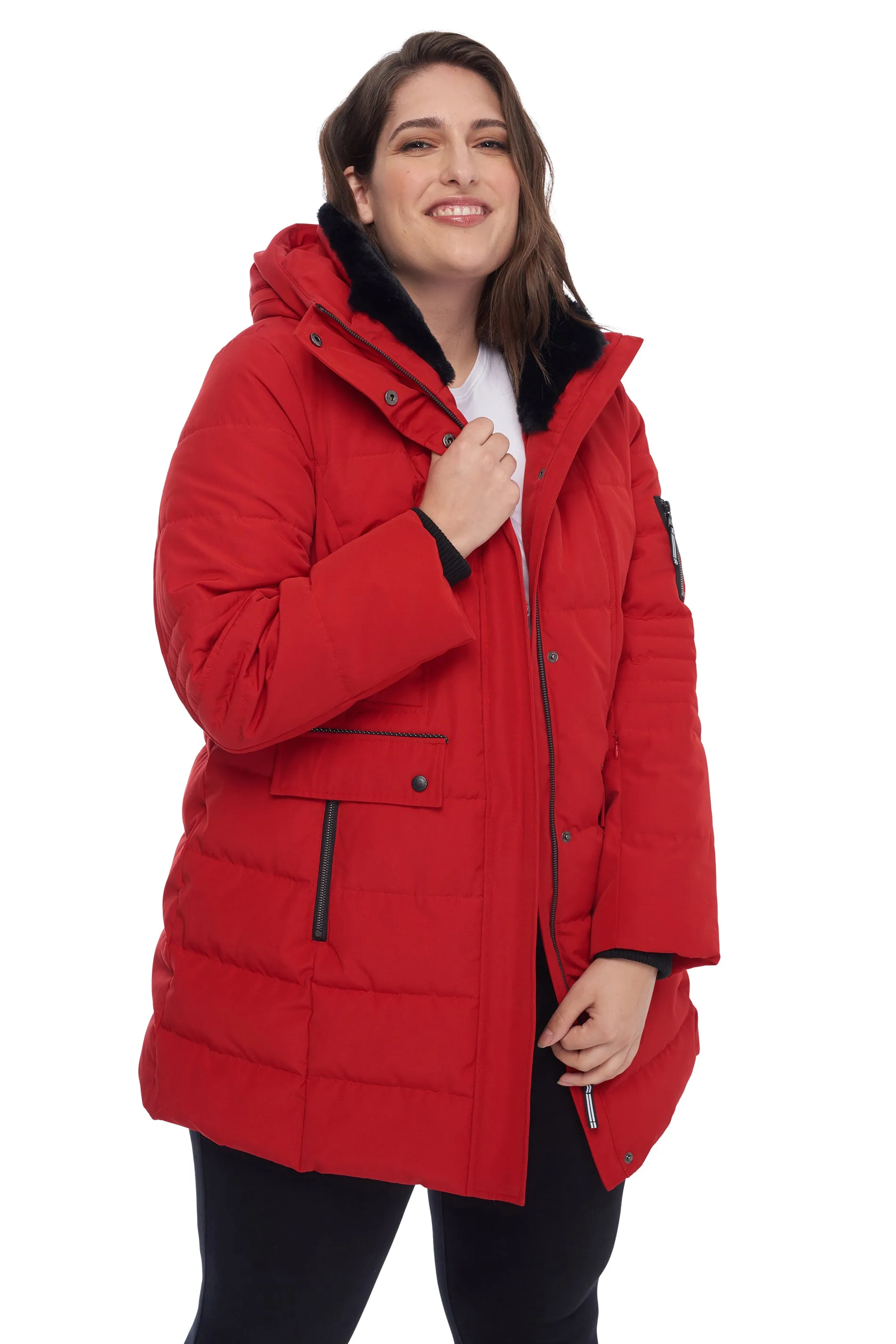 KOOTNEY PLUS | WOMEN'S VEGAN DOWN (RECYCLED) MID-LENGTH PARKA, CRIMSON (PLUS SIZE)