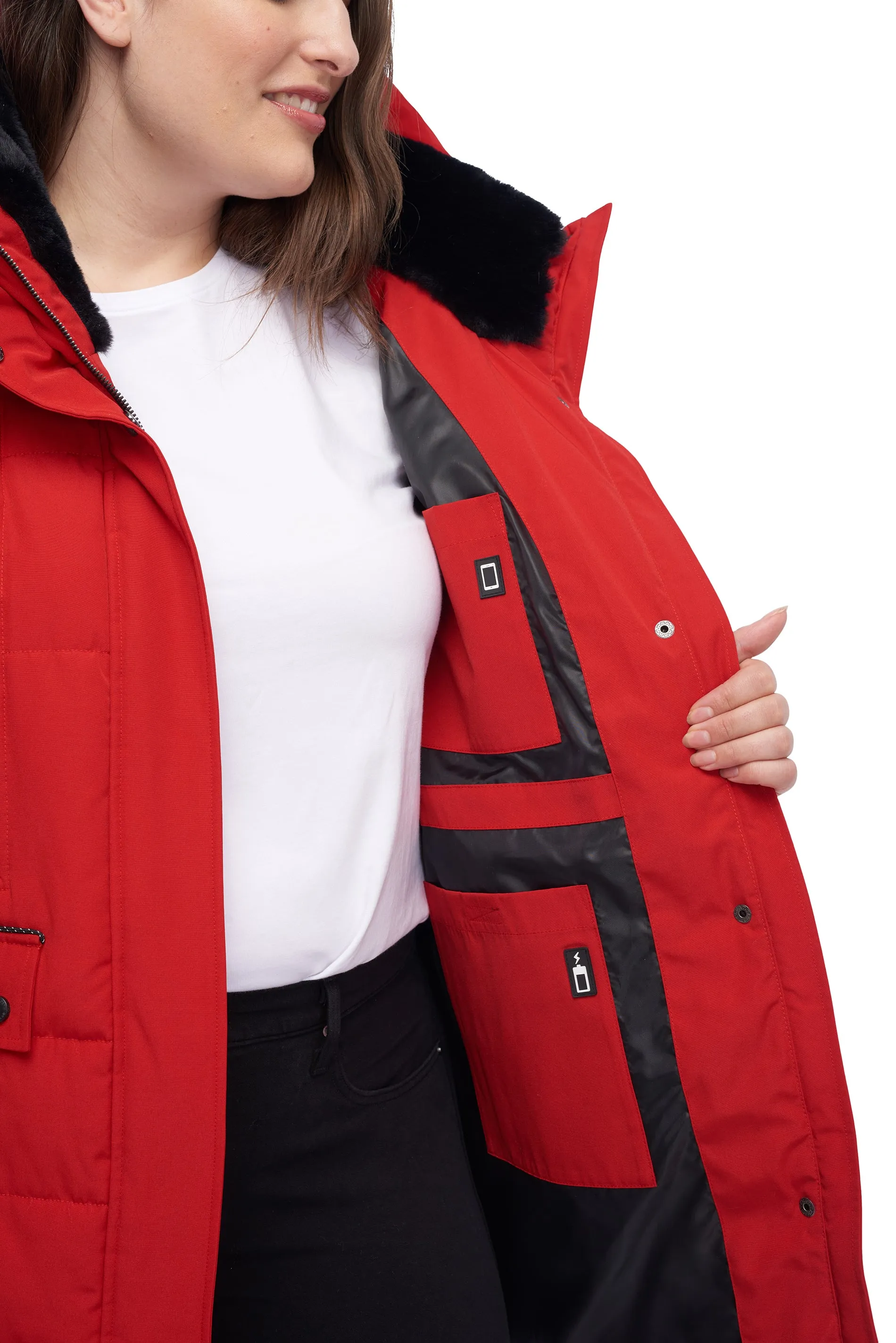 KOOTNEY PLUS | WOMEN'S VEGAN DOWN (RECYCLED) MID-LENGTH PARKA, CRIMSON (PLUS SIZE)