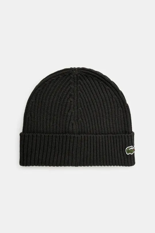 Lacoste wool beanie green color