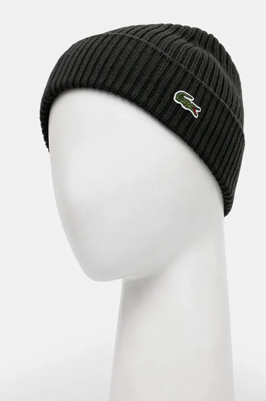 Lacoste wool beanie green color