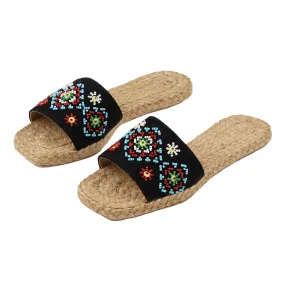 Ladies Black Bagobo Beaded Slippers