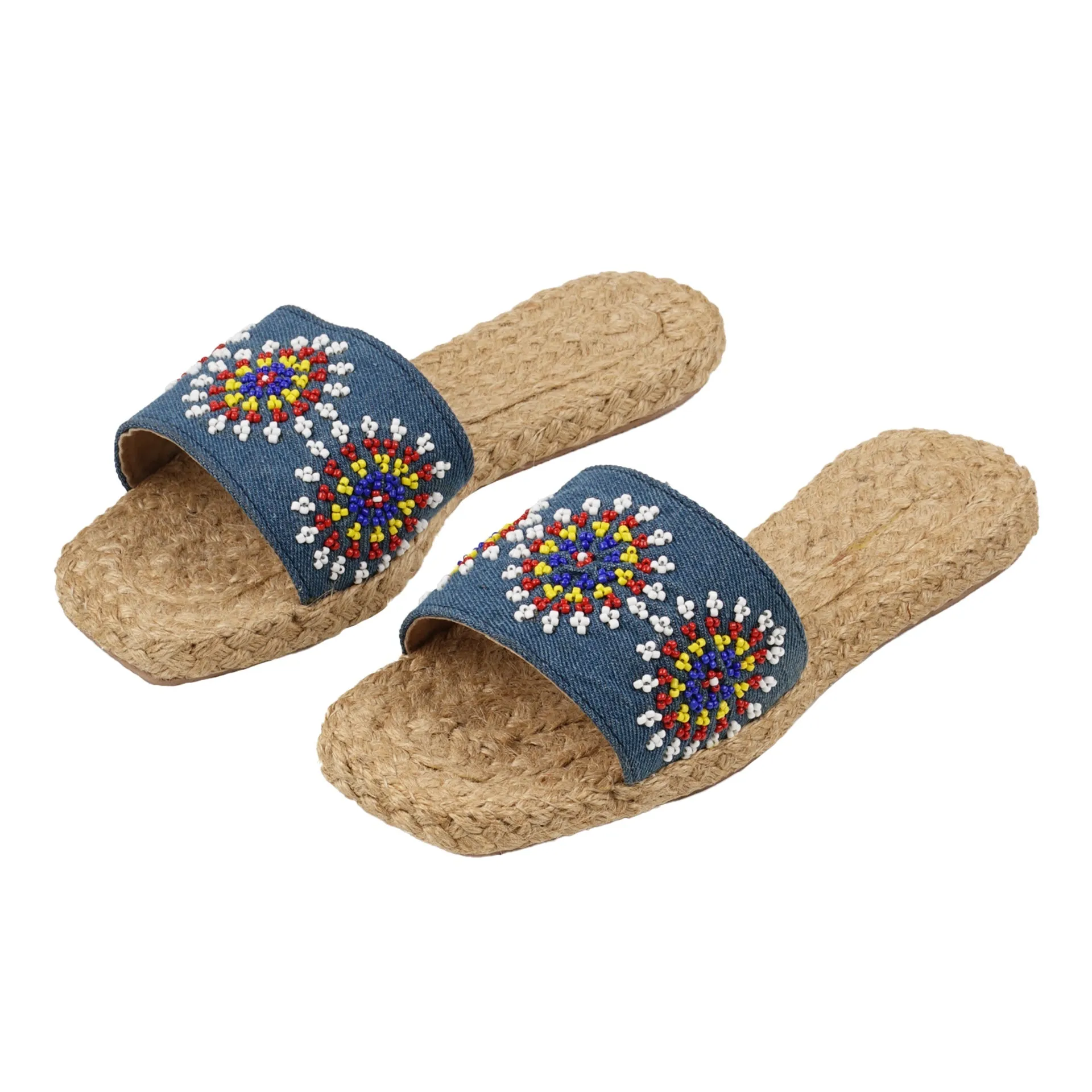 Ladies Denim Bagobo Beaded Slippers