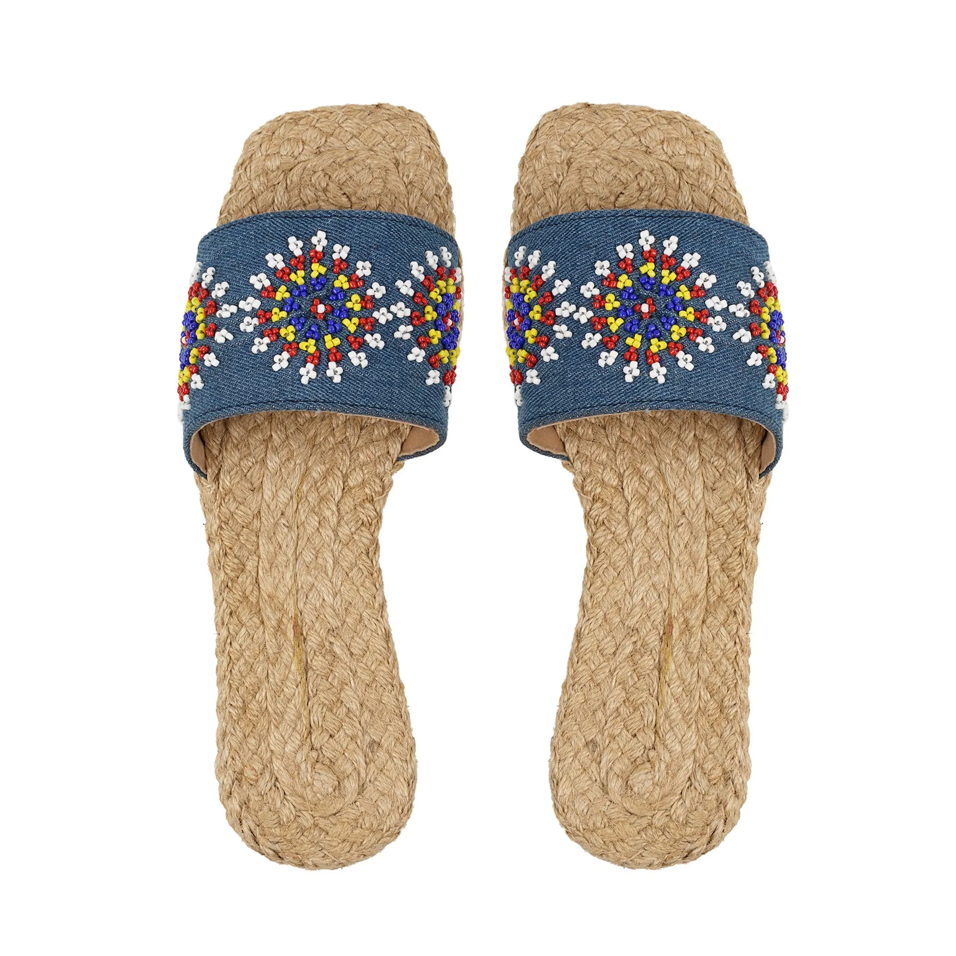 Ladies Denim Bagobo Beaded Slippers