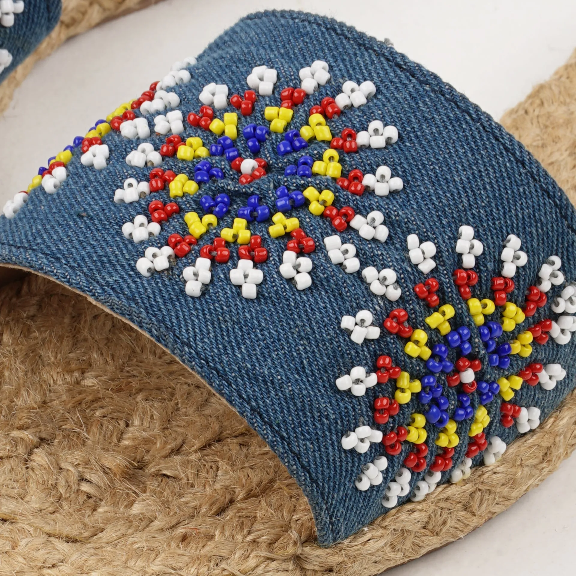 Ladies Denim Bagobo Beaded Slippers