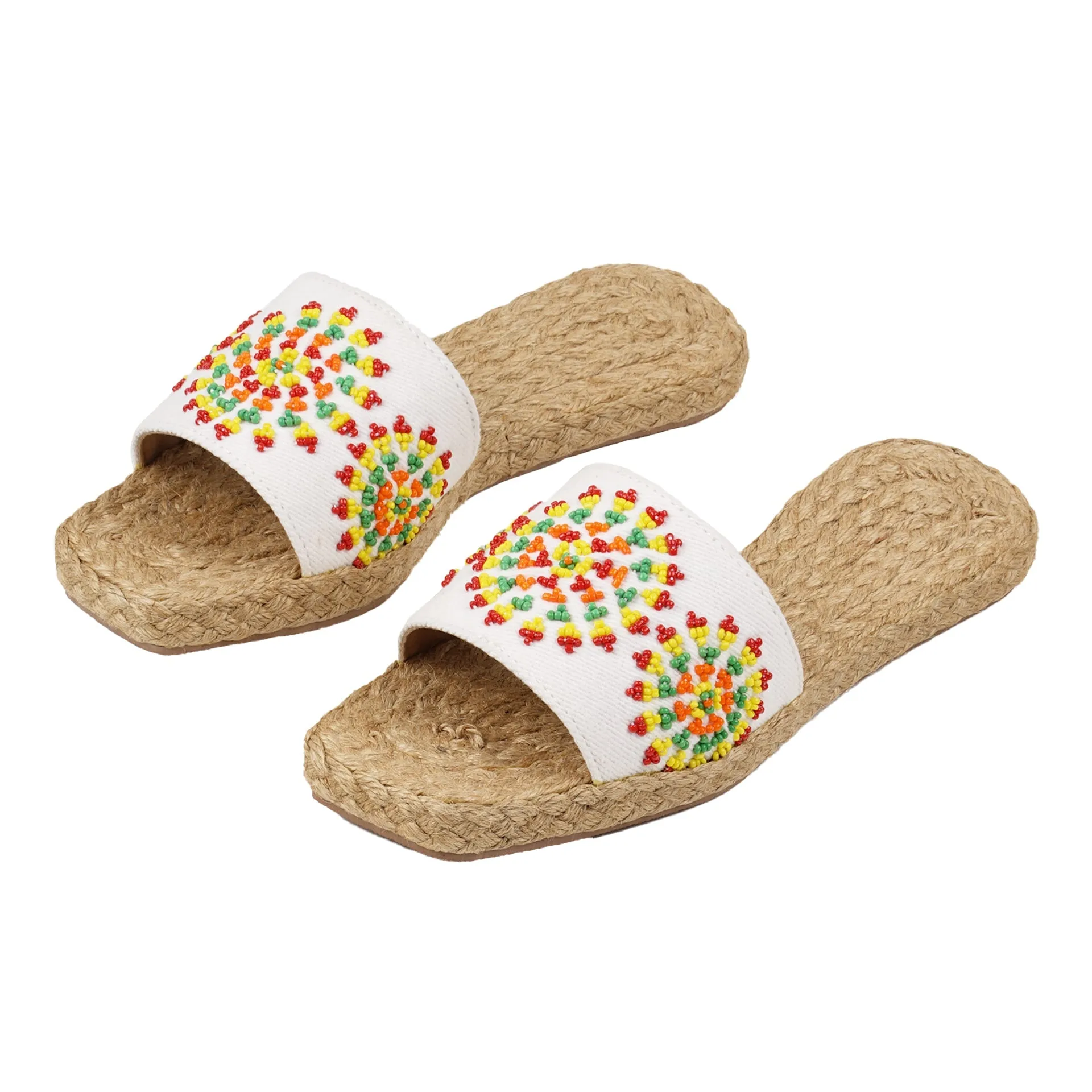 Ladies White Bagobo Beaded Slippers