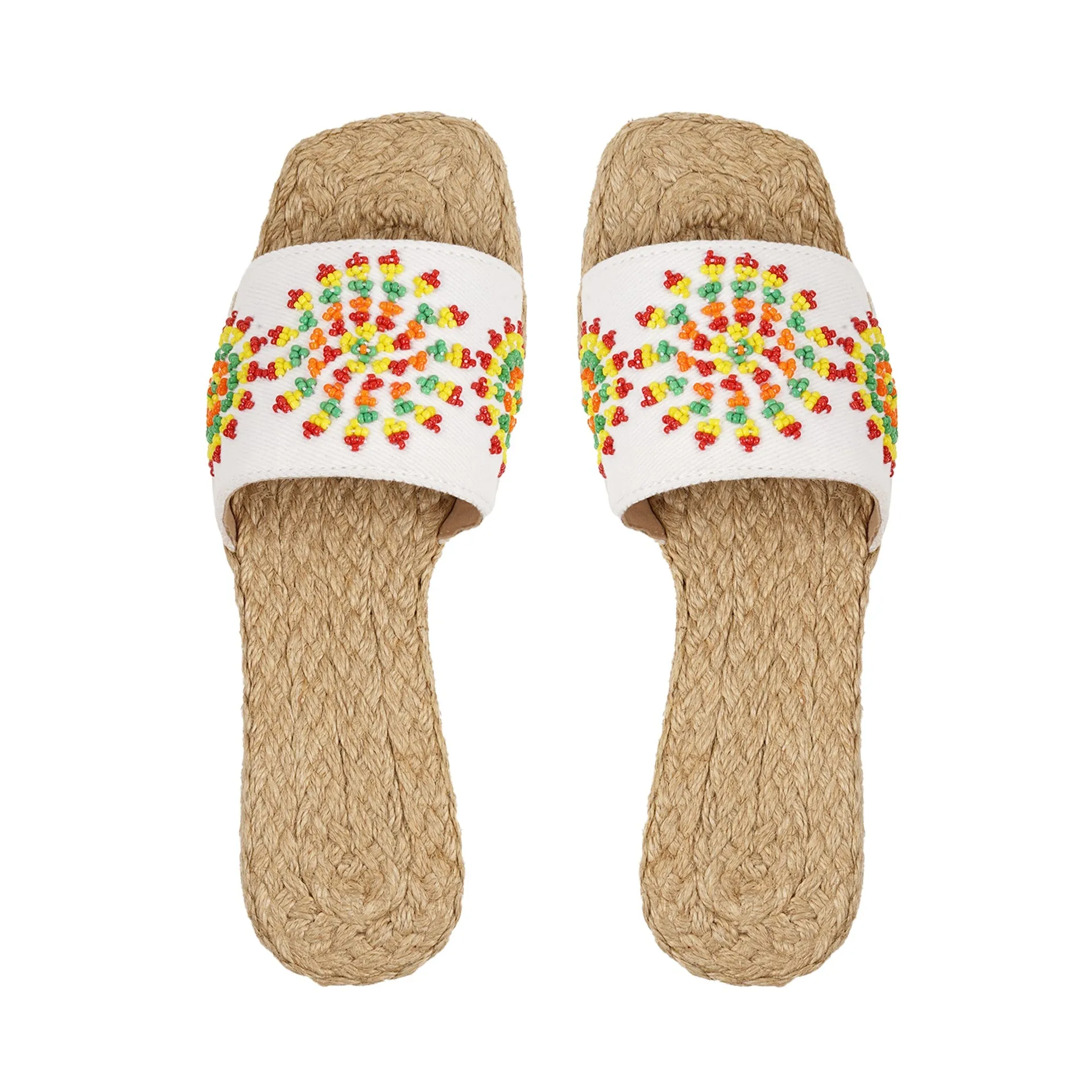 Ladies White Bagobo Beaded Slippers