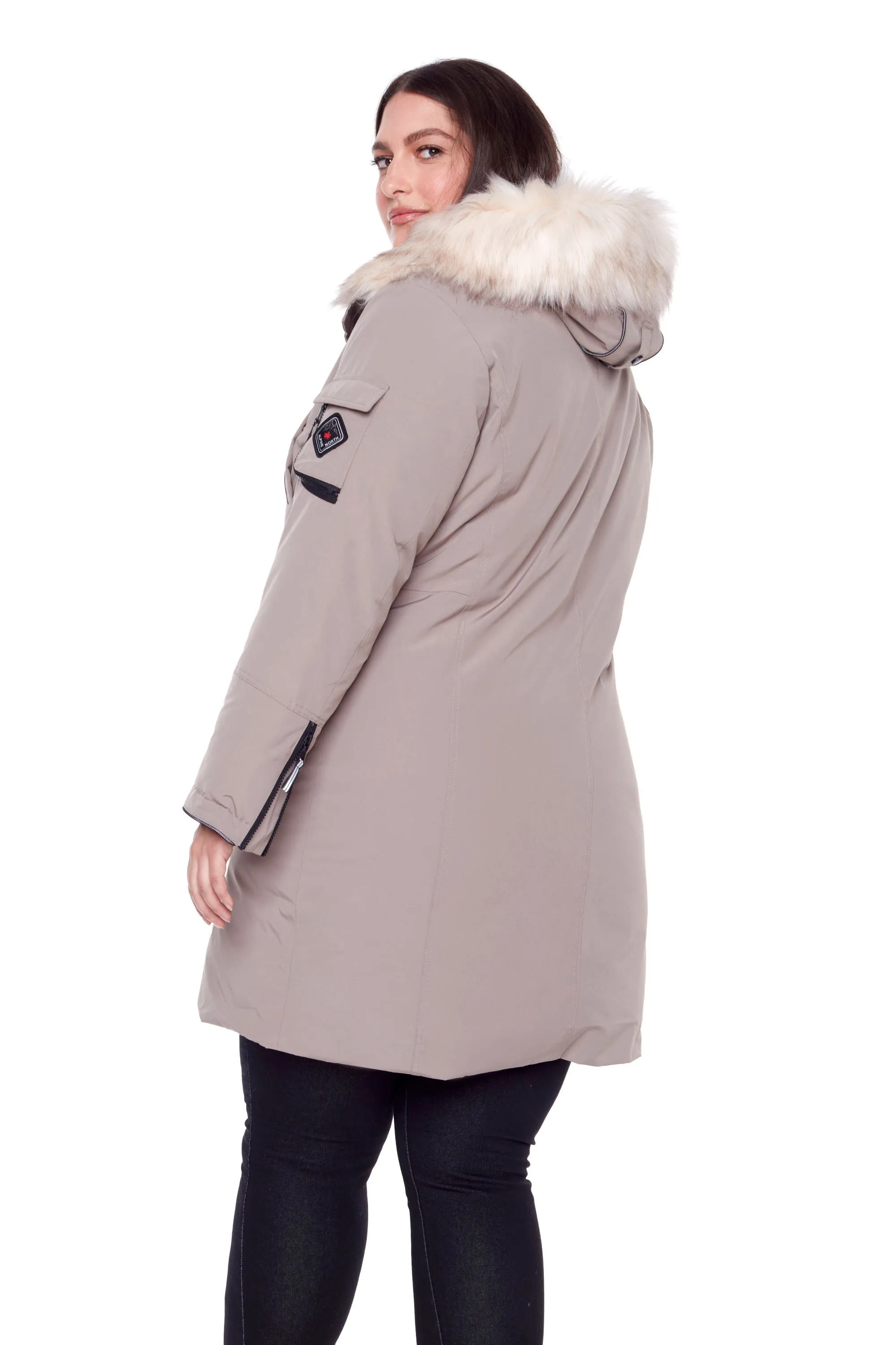 LAURENTIAN PLUS | WOMEN'S VEGAN DOWN (RECYCLED) LONG PARKA, TAUPE (PLUS SIZE)