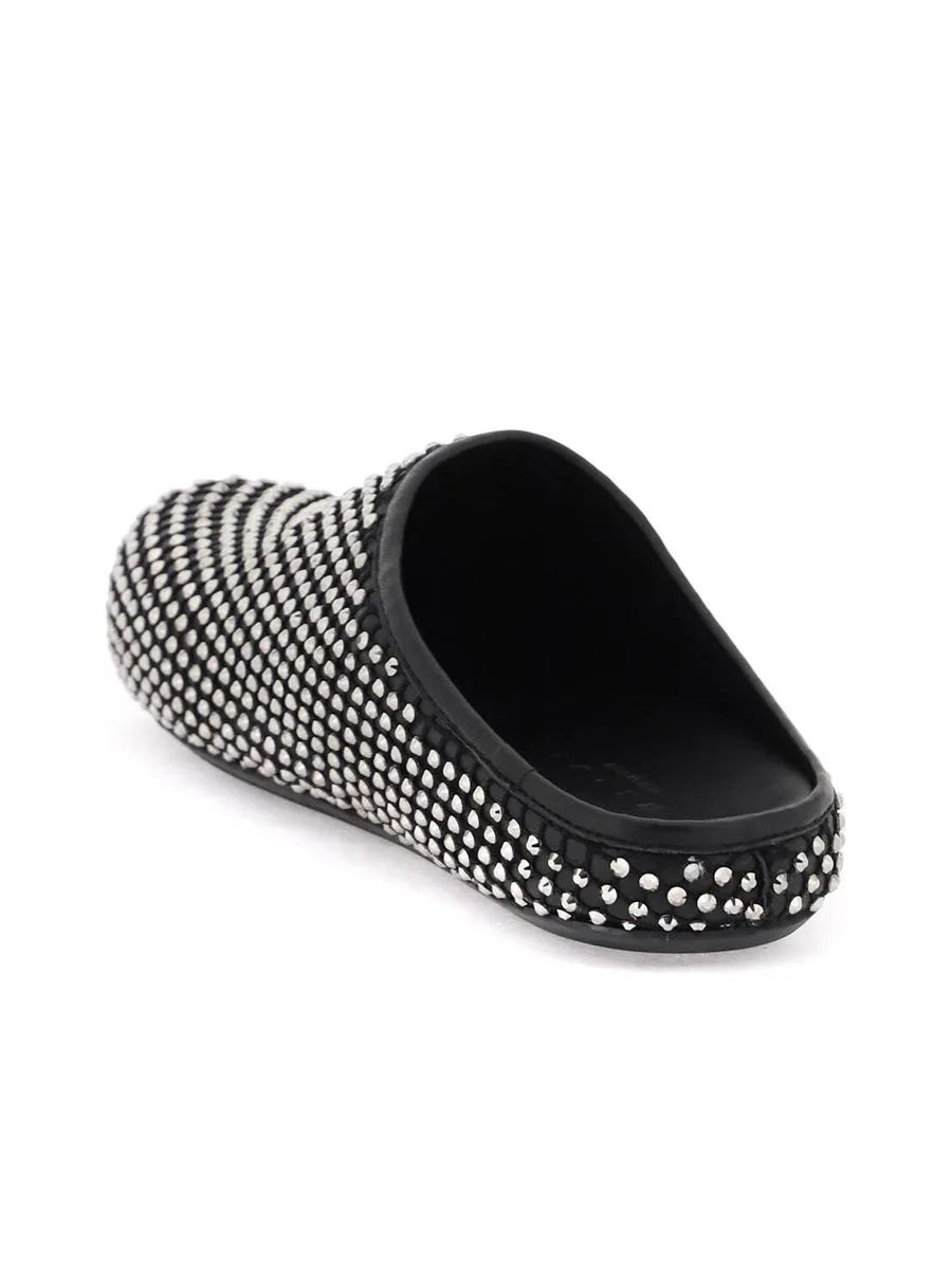 Leather Fussbett Clogs With Rhinestones