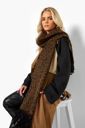 Leopard Print Tassel Scarf