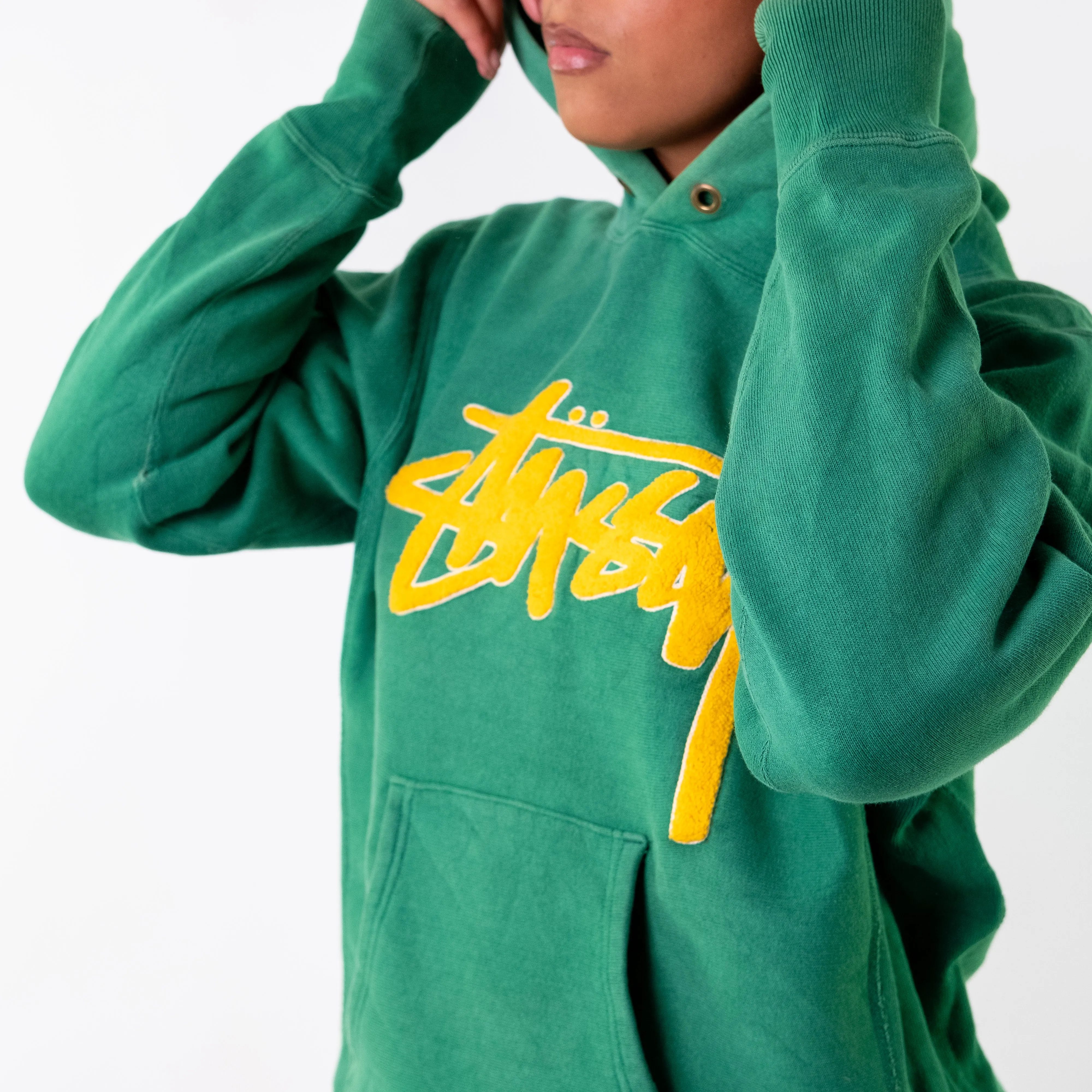 Light Green 90s Stüssy Hoodie (M)