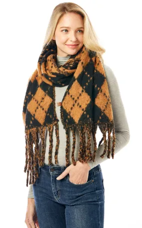 LOF1288 Argyle Pattern Soft Oblong Scarf w/Fringes