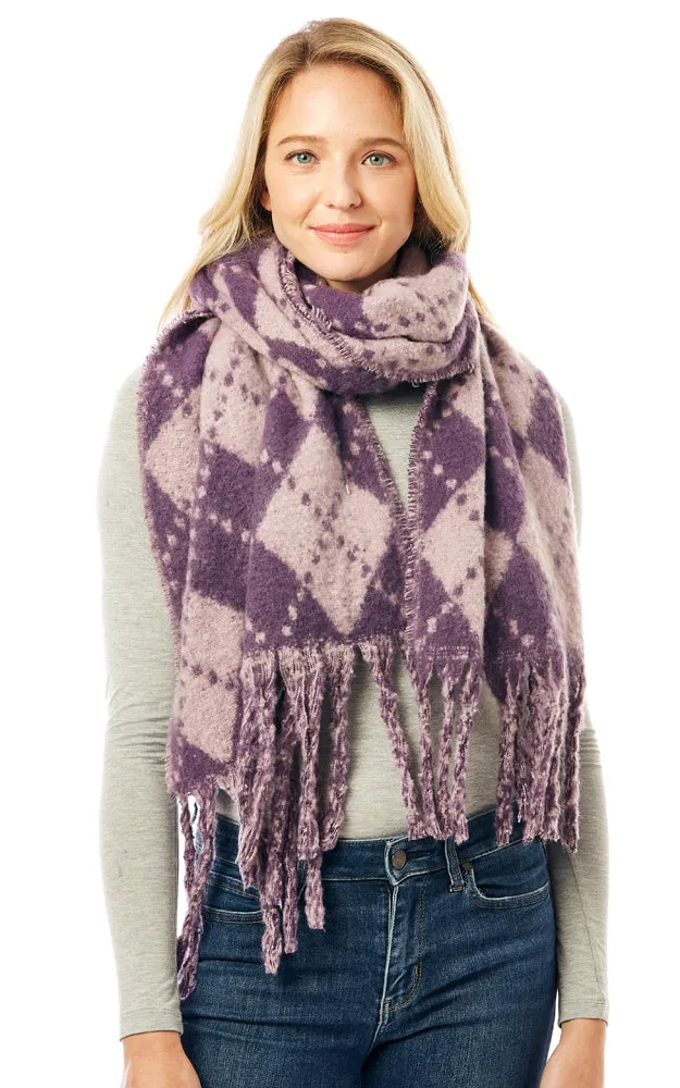 LOF1288 Argyle Pattern Soft Oblong Scarf w/Fringes