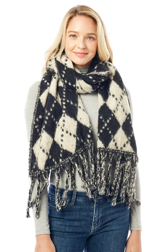 LOF1288 Argyle Pattern Soft Oblong Scarf w/Fringes