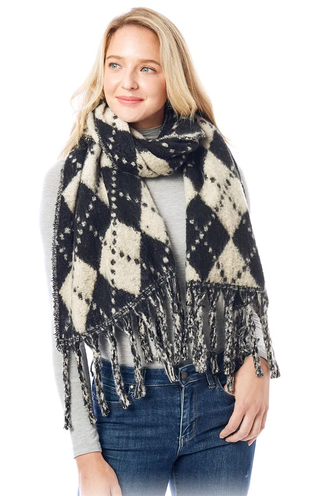 LOF1288 Argyle Pattern Soft Oblong Scarf w/Fringes