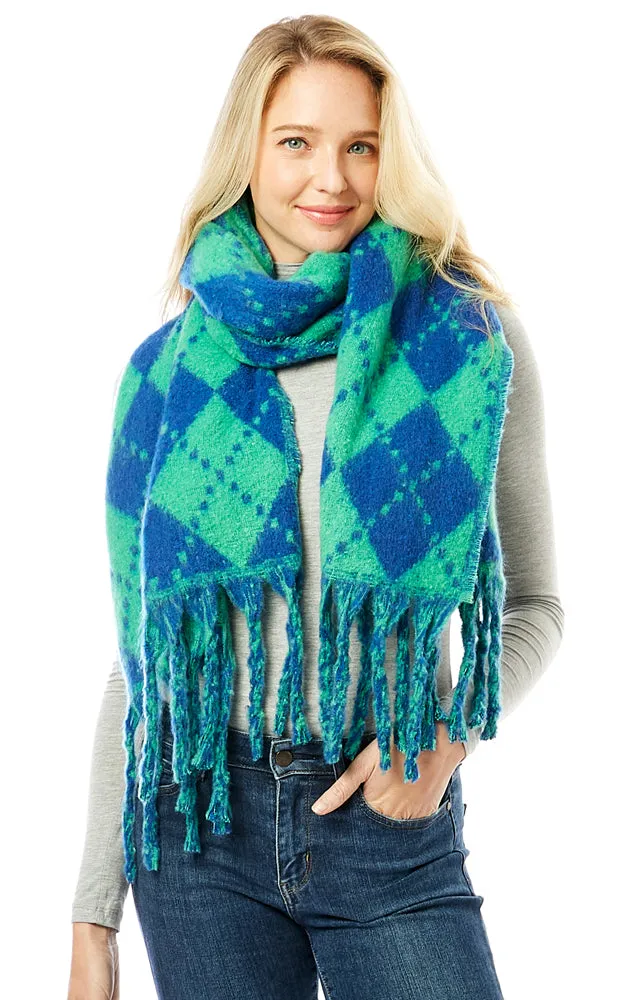 LOF1288 Argyle Pattern Soft Oblong Scarf w/Fringes