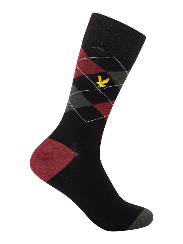 Lyle & Scott 5 Pack Harold Premium Socks - Argyle/Ruby Wine/Stripe/Climbing Ivy/Black