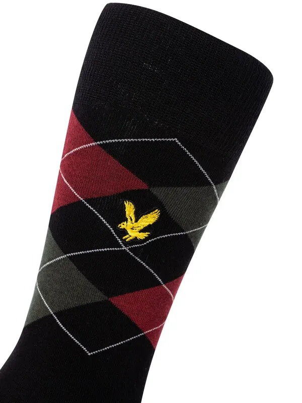 Lyle & Scott 5 Pack Harold Premium Socks - Argyle/Ruby Wine/Stripe/Climbing Ivy/Black