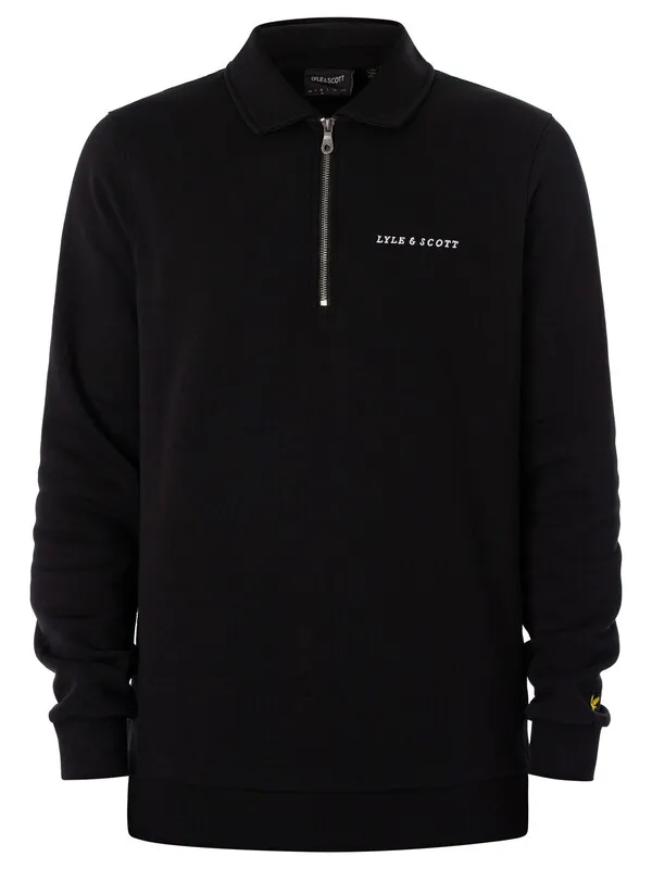 Lyle & Scott Embroidered Collared Quarter Zip Sweatshirt - Jet Black/White